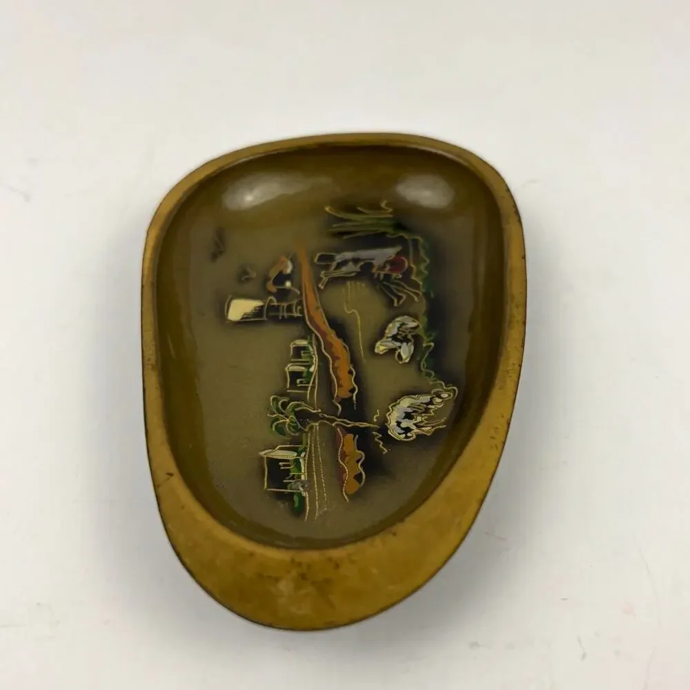 VTG N. Oppenheim Israel Hand Burnished Wall Hanging Trinket Tray Tin Gold‎